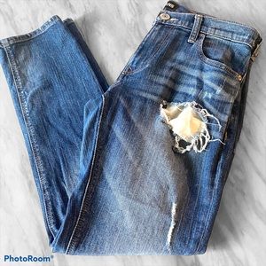 Express Girlfriend Mid Rise Ripped Jeans